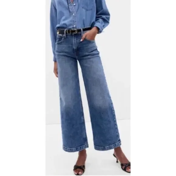 Gap High Rise Stride Ankle medium indigo wide leg jeans, size 25/ 0 - Picture 1 of 12